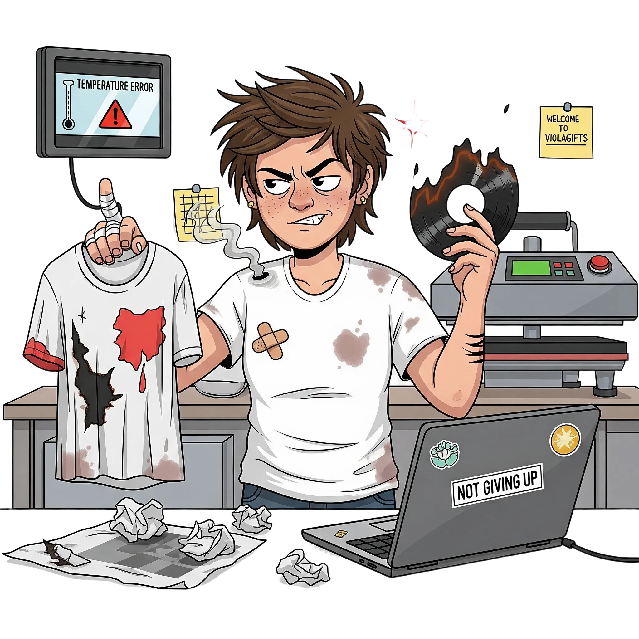 Tried to resell it. No one bit.
My roommate said, “Just print something already. At least pretend it was intentional.”I downloaded a random template and slapped “This Wasn’t The Plan” on a shirt.First attempt: burnt. Ink stuck to the plate. The room smelled like melted Tupperware.
Second shirt: off-center.
Third: colors bled.
Fourth: passable.